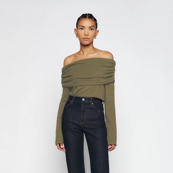 Reformation Sweaters - NWT Reformation Azura Knit Off Shoulder Top in Dark Olive - M